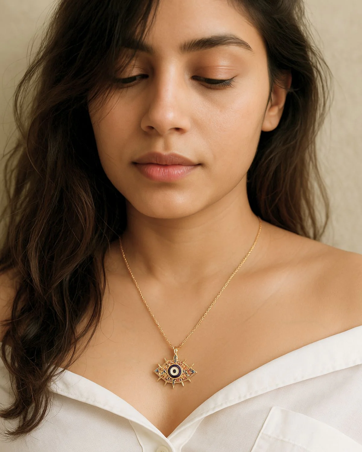 Zevarly Naira Anti Tarnish Evil Eye Pendant